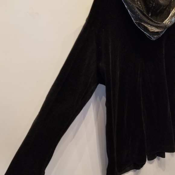 Vintage 90's Black Velour Cardigan Shimmer Hooded Sweatshirt Size M - Picture 7 of 13